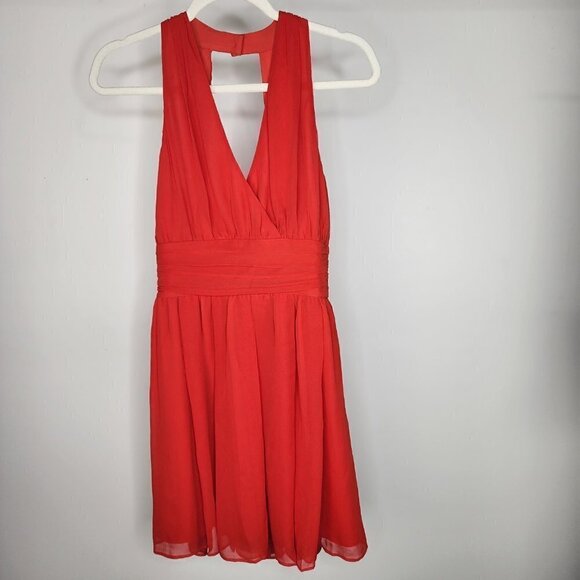 NWT L'AGENCE V Neck Strappy Back Banded Waist Mini Dress Red Size Small - Picture 6 of 12